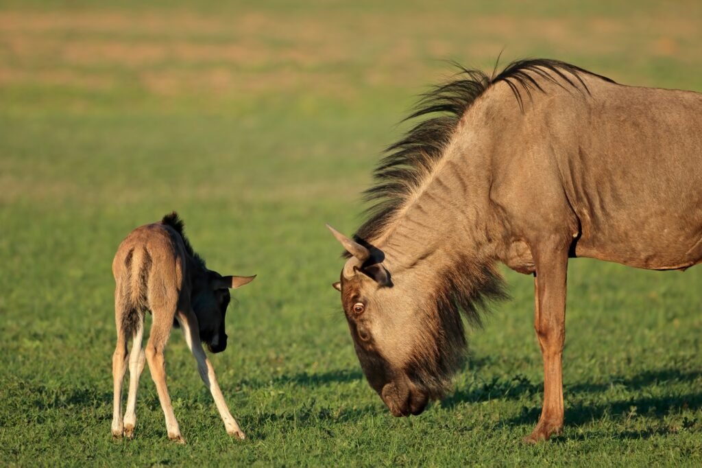 Benson Safaris | Blue wildebeest with young calf